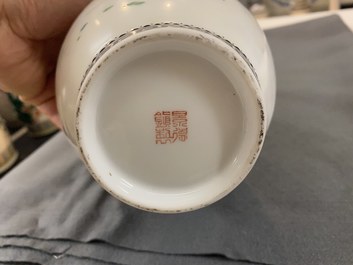 Two Chinese eggshell porcelain vases, seal marks, 20th C.