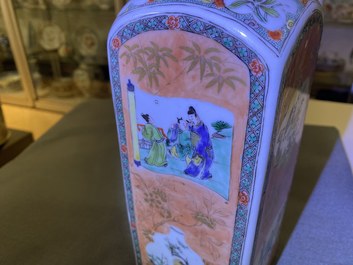A Chinese square famille verte bottle, Kangxi