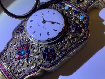 Une horloge murale en bronze dor&eacute; incrust&eacute; de pierres semi-pr&eacute;cieuses, ateliers de Canton et George Prior de Londres pour la Chine, Qianlong