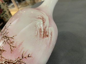 Two Chinese eggshell porcelain vases, seal marks, 20th C.