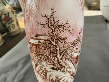 Two Chinese eggshell porcelain vases, seal marks, 20th C.