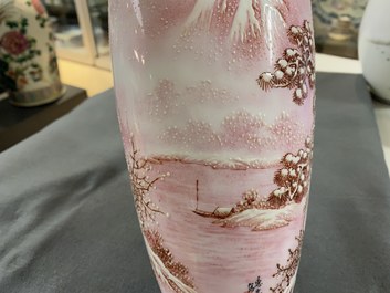 Two Chinese eggshell porcelain vases, seal marks, 20th C.