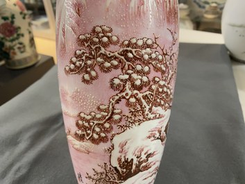 Two Chinese eggshell porcelain vases, seal marks, 20th C.