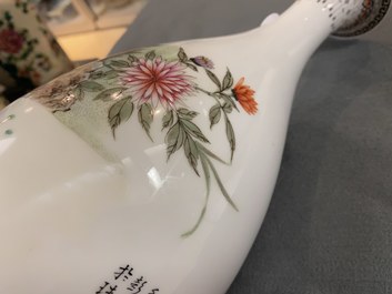 Two Chinese eggshell porcelain vases, seal marks, 20th C.