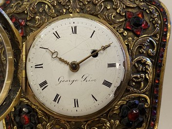 Une horloge murale en bronze dor&eacute; incrust&eacute; de pierres semi-pr&eacute;cieuses, ateliers de Canton et George Prior de Londres pour la Chine, Qianlong