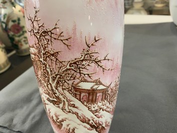 Two Chinese eggshell porcelain vases, seal marks, 20th C.
