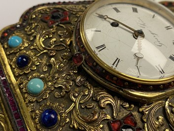 Une horloge murale en bronze dor&eacute; incrust&eacute; de pierres semi-pr&eacute;cieuses, ateliers de Canton et George Prior de Londres pour la Chine, Qianlong