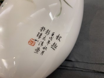Two Chinese eggshell porcelain vases, seal marks, 20th C.
