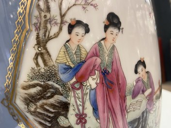 A Chinese famille rose lavender-blue-ground vase, Qianlong mark, Republic