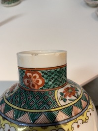 A Chinese famille verte five-piece garniture, Kangxi mark, 19th C.