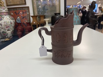 A Chinese Yixing stoneware 'Duomuhu' ewer with immortals, Kangxi