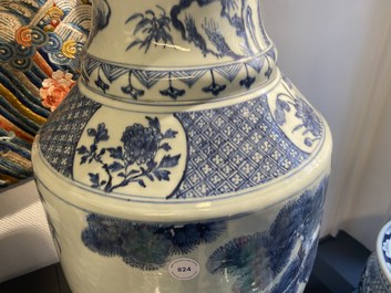 A large Chinese blue and white 'deer and crane' vase, Qianlong