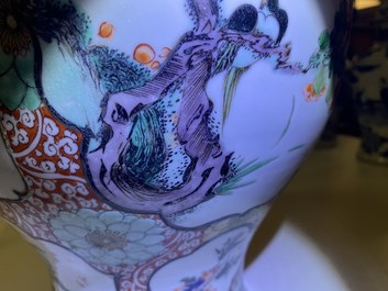A Chinese famille verte vase with birds near flowery branches, Kangxi