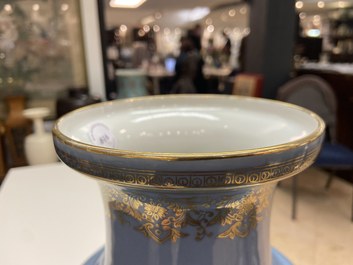 A Chinese famille rose lavender-blue-ground vase, Qianlong mark, Republic