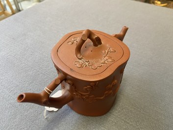A Chinese Yixing stoneware two-spouted teapot with two compartments, Kangxi
