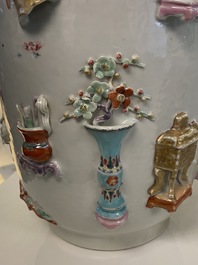 A Chinese famille rose vase with applied 'antiquities' design, Yongzheng