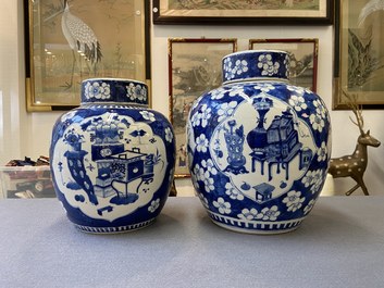 Four Chinese blue and white 'antiquities' jars and covers, 19th C.