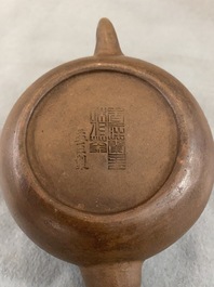 Four Chinese Yixing stoneware, blue and white and monochrome black porcelain teapots, Kangxi and later