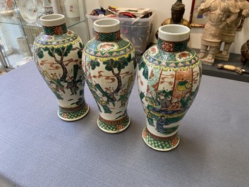 A Chinese famille verte five-piece garniture, Kangxi mark, 19th C.