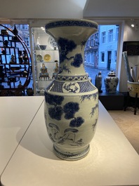 A large Chinese blue and white 'deer and crane' vase, Qianlong