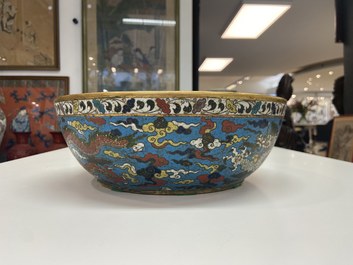 A Chinese cloisonn&eacute; 'dragon' bowl, Wanli mark but probably later