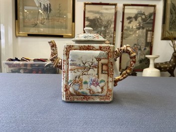 A large Chinese faux-bamboo 'mandarin' teapot and cover, Qianlong