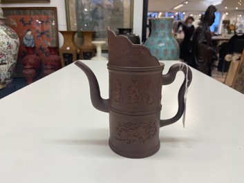 A Chinese Yixing stoneware 'Duomuhu' ewer with immortals, Kangxi