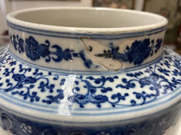 A Chinese blue and white soft paste 'sanduo' 'lantern' vase, Qianlong
