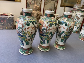 A Chinese famille verte five-piece garniture, Kangxi mark, 19th C.