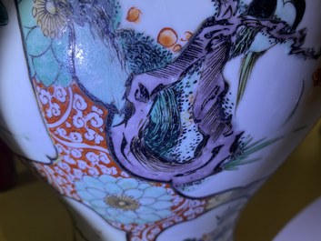 A Chinese famille verte vase with birds near flowery branches, Kangxi