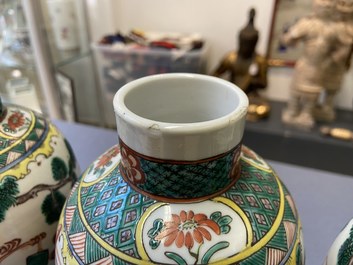 A Chinese famille verte five-piece garniture, Kangxi mark, 19th C.