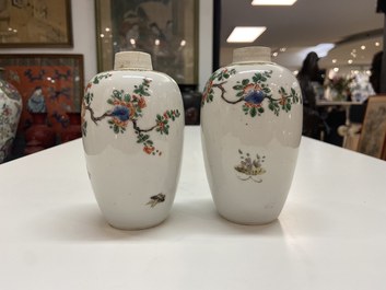 A pair of Chinese famille verte jars with birds among blossoming branches, Kangxi