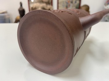 A Chinese Yixing stoneware 'Duomuhu' ewer with immortals, Kangxi