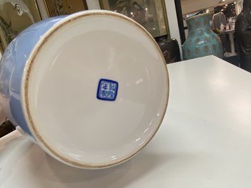 A Chinese famille rose lavender-blue-ground vase, Qianlong mark, Republic