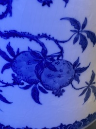 A Chinese blue and white soft paste 'sanduo' 'lantern' vase, Qianlong