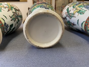 A Chinese famille verte five-piece garniture, Kangxi mark, 19th C.