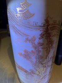 Two Chinese iron-red and gilt rouleau vases, Kangxi