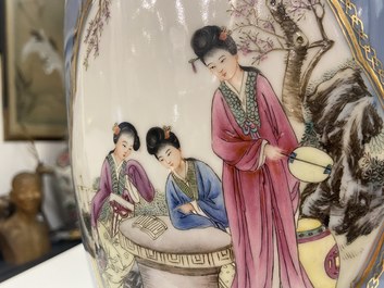 A Chinese famille rose lavender-blue-ground vase, Qianlong mark, Republic
