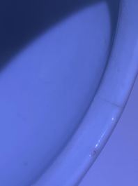 A pair of Chinese blue and white 'dragon' stem cups and one in copper-red, 19/20th C.