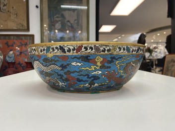 A Chinese cloisonn&eacute; 'dragon' bowl, Wanli mark but probably later