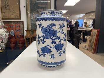 A Chinese blue and white soft paste 'sanduo' 'lantern' vase, Qianlong