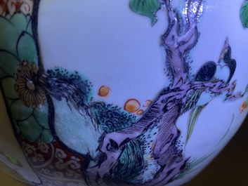 A Chinese famille verte vase with birds near flowery branches, Kangxi