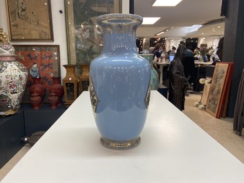 A Chinese famille rose lavender-blue-ground vase, Qianlong mark, Republic