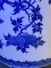 A Chinese blue and white soft paste 'sanduo' 'lantern' vase, Qianlong