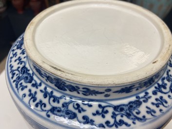 A Chinese blue and white soft paste 'sanduo' 'lantern' vase, Qianlong