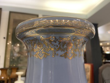 A Chinese famille rose lavender-blue-ground vase, Qianlong mark, Republic