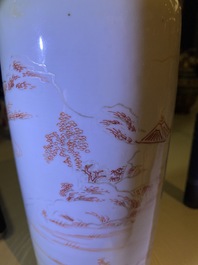 Two Chinese iron-red and gilt rouleau vases, Kangxi