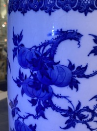 A Chinese blue and white soft paste 'sanduo' 'lantern' vase, Qianlong