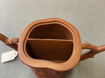A Chinese Yixing stoneware two-spouted teapot with two compartments, Kangxi