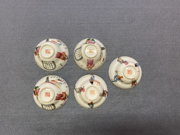 Elf Chinese famille rose 'Wu Shuang Pu' schotels en zes koppen, overwegend Daoguang merk en periode